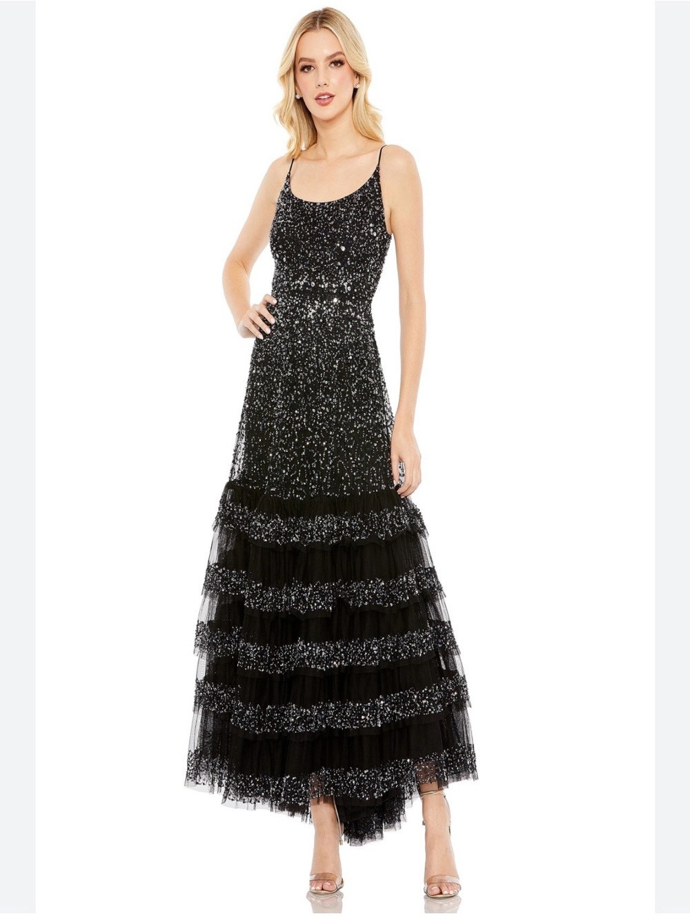 Mac Duggal A-Line Sequin Midi Dress Size 12 NWT Style 10883
